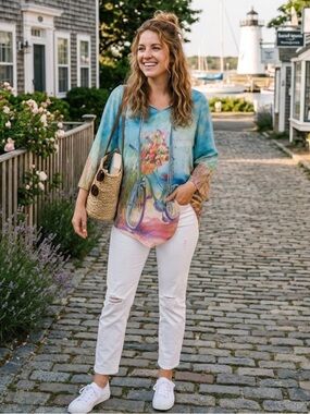 Leoma Lovegrove Top Work of Art watercolors Size Large